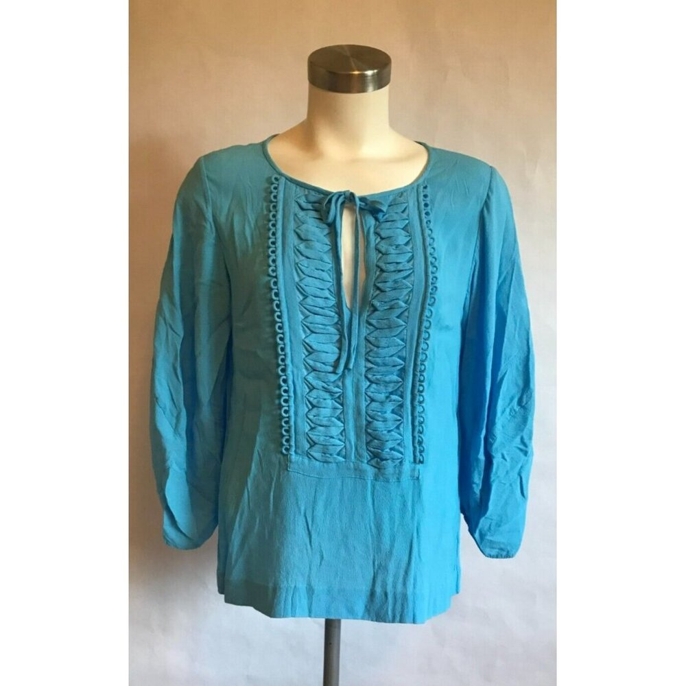 Diane Von Furstenberg Blue Embellished Iliana Top Blouse, Size 8 (US)